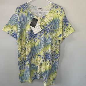 NWT Spring Painted Flowers Women's Short Sleeve Button Up Cardigan Shirt